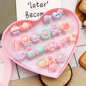 

20pcs Girl Warm Color Rings With Bow Tie Box Princess Jewelry Fancy Gift Kids Toy