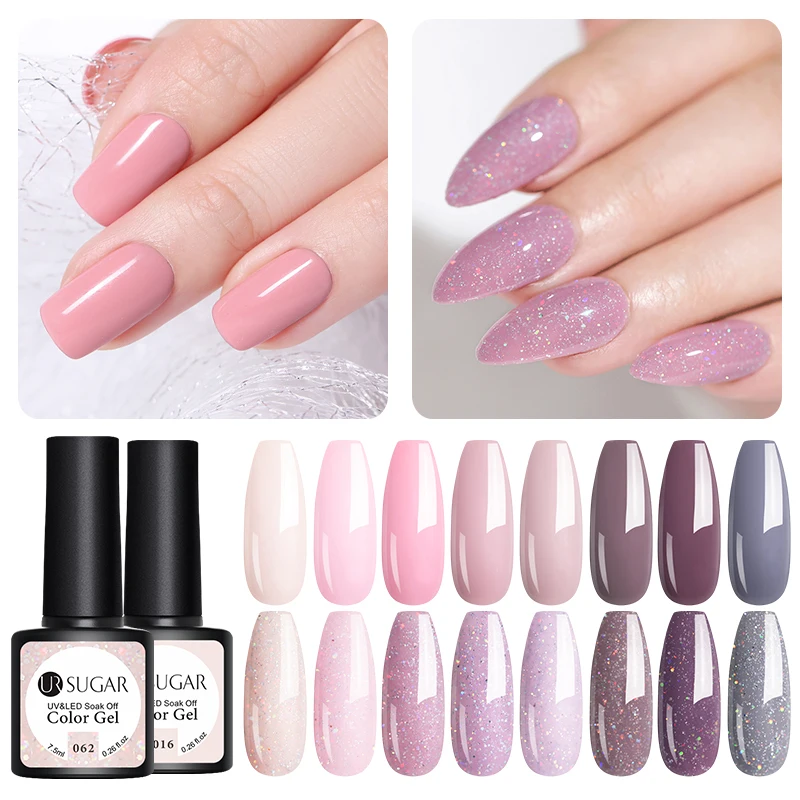Kaufen UR ZUCKER 12 stücke Glitter Gel Polish Set Rosa Gelb Rot Lack Tränken Weg Von UV Gellak Nail art Maniküre Nägel gel Lack Kits
