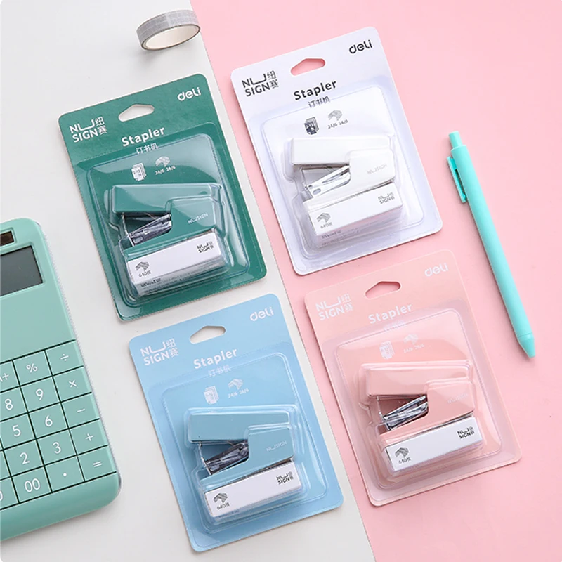 Deli Mini Stapler Machine With Staples 24/6 26/6 Samll Fashion Paper Stapler For Stationery Office Accessories School Supplies mini stapler set,hand stapler,office supplies