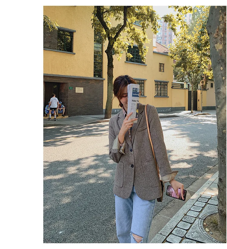 Костюм для фотосессии в елочку, маленький женский костюм, Chic2019, осенняя одежда, стиль, британский стиль, Хепберн, ретро костюм, укороченная куртка Fa