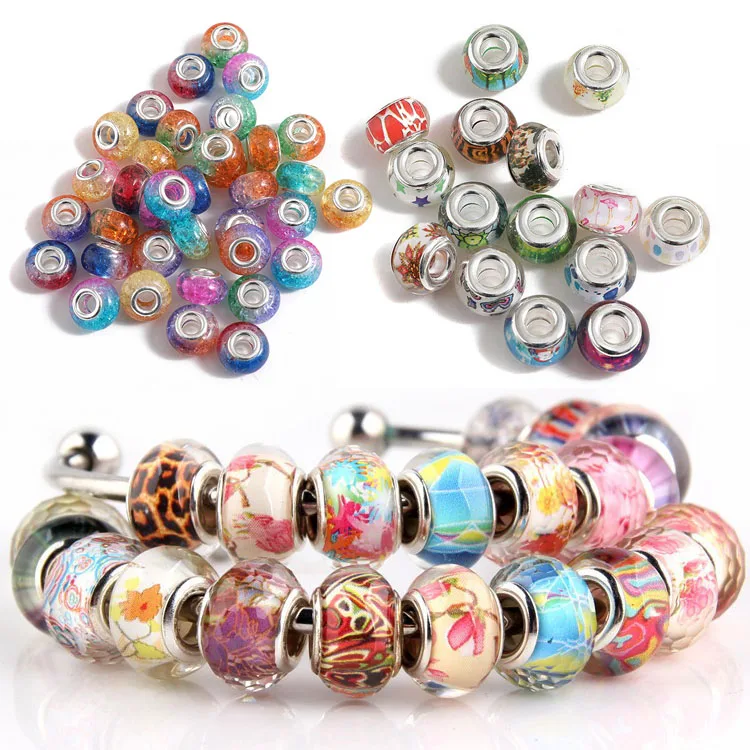 

European Style 20Pcs Mixed Big Hole (5mm) Loose Beads Lampwork Charms for DIY Jewelry Making Anklet Bracelet 8x13MM Bead