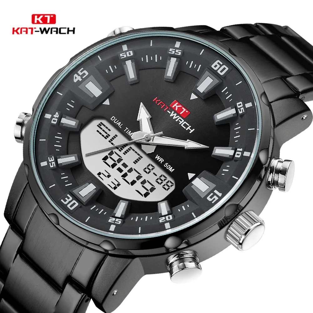 $18.68 Kat-Wach Top Brand Men Watch Waterproof Sports Digital Watches Men Led Steel Military Quartz Watch