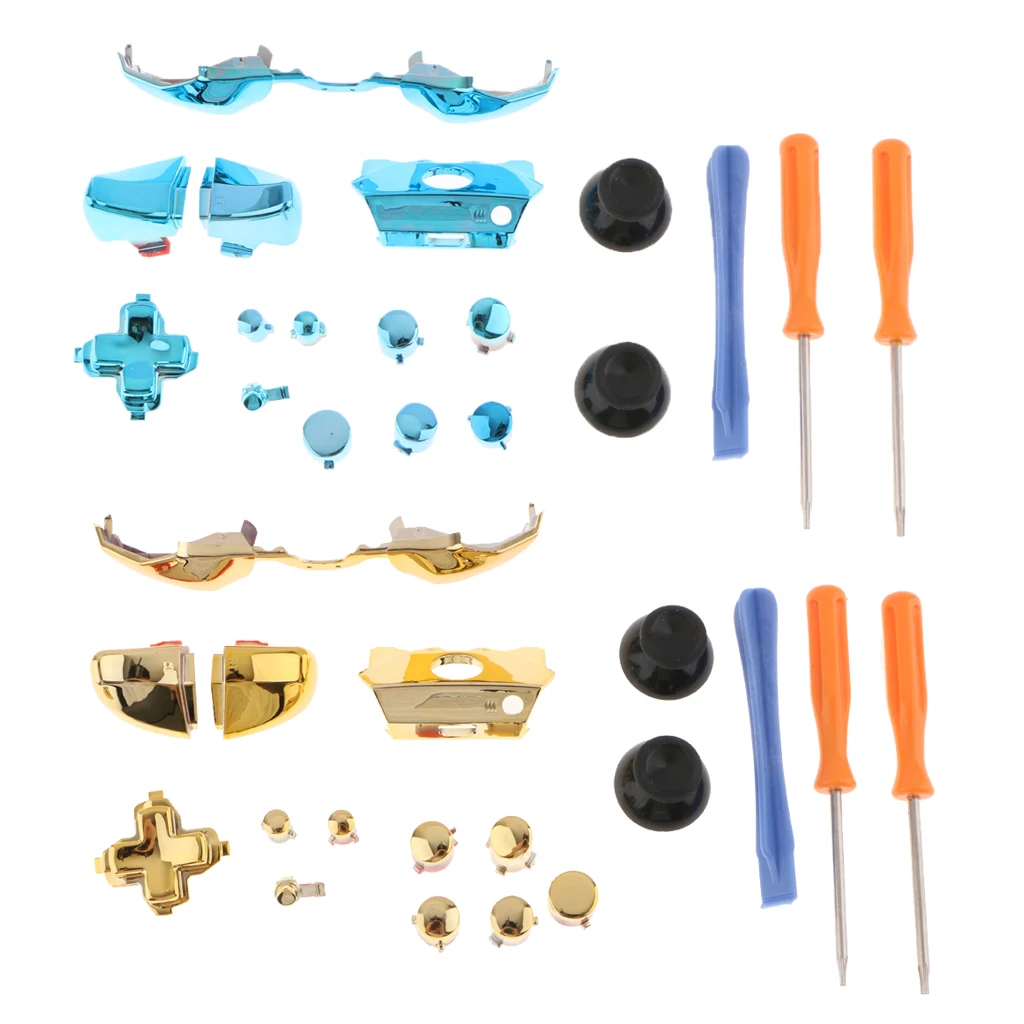 All-in-one Accessories Bundle for Microsoft Xbox One Elite Controller Button Parts & T6 T8 Repair Opening Tool Kit, Gold + Blue