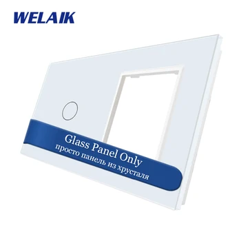 

WELAIK-1 Brand Free Shipping EU 2Frame European standard Crystal Glass Panel Only Not Touch Switch 1Gang+Square hole A2918W1