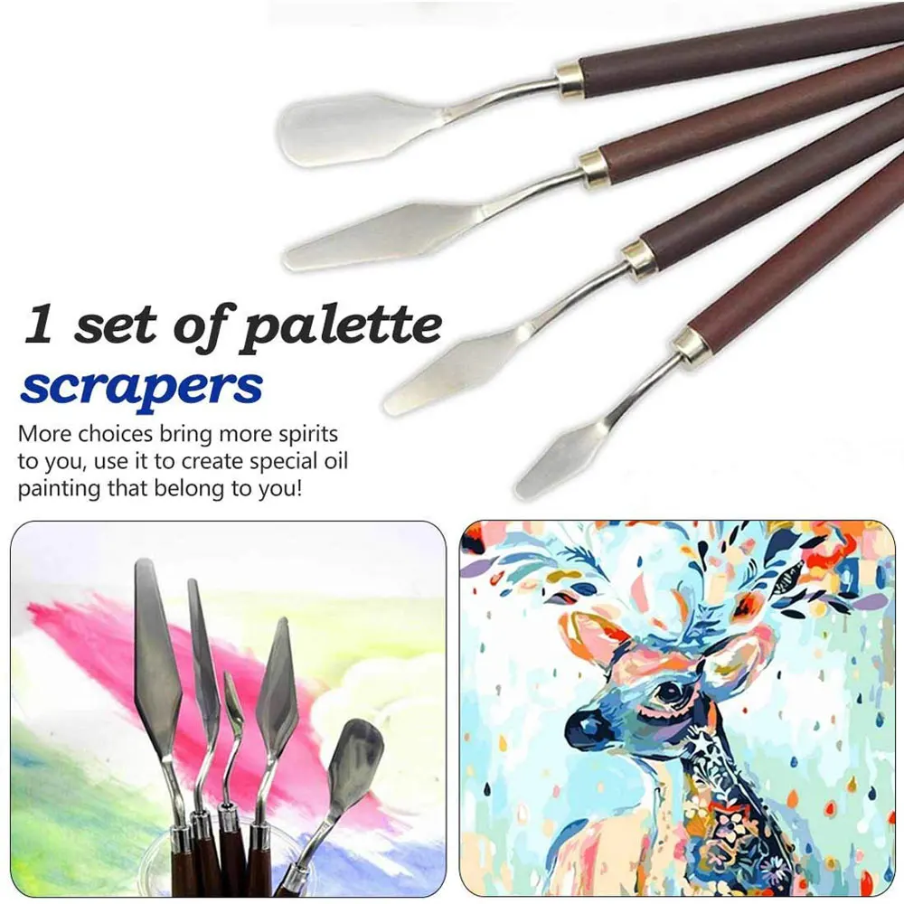 5Pcs Arts Painting Tool Set Flexible Blades Professional Stainless Steel Spatula Palette Knifes Kit for Oil Painting Knife Fine