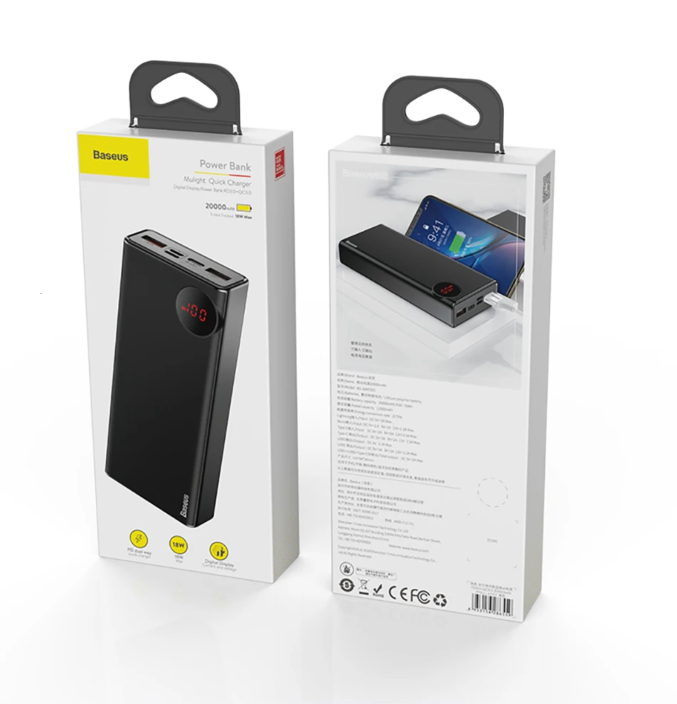 Baseus 20000 мАч Внешний аккумулятор USB C PD Быстрая зарядка 3,0 20000 мАч Внешний аккумулятор для Xiaomi Mi 9 портативное Внешнее зарядное устройство