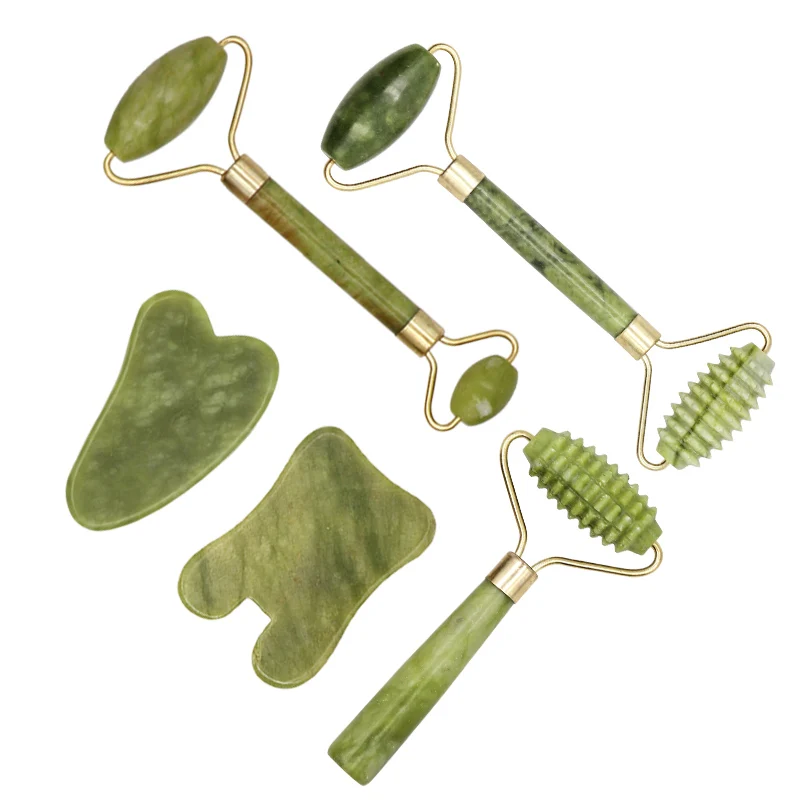 Ролик для массажа лица двойной пластины/один го натурального нефрита каменный