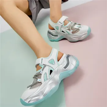 

Fashion Sneakers Women Genuine Leather Wedges High Heel Ankle Boots Female Round Toe Platform Pumps Shoes Summer Casual Shoes