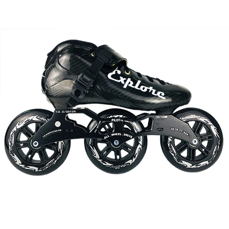All black ISPORTS скоростные роликовые коньки из углеродного волокна для соревнований 3*125 мм уличные гоночные коньки для детей и взрослых SH56 - Цвет: All black