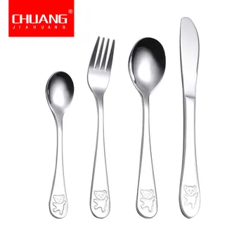 

4pcs/set Children Stainless Steel Knife Fork Spoon Tableware Bear Fork Knife Spoon Dinnerware Table Food Knife Fork Tea Spoon
