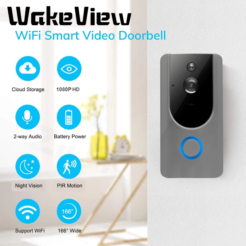 WakeView Video Doorbell Smart Wireless WiFi Security Door Bell Visual Recording Home Monitor Night Vision Intercom Door Phone