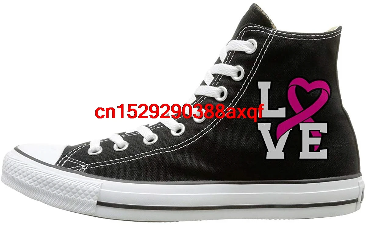 

Canvas Shoes LOVE Pink Ribbon Breast Cancer Awareness Casual High Top Lace Ups Sneaker For Men Women