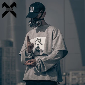 

11 BYBB'S DARK 2020 Spring Oversize Sweatshirts Men Streetwear Hip Hop Fake Two Pullover Hoodies Patchwork Loose Male DG545