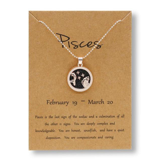 Zodiac Constellations Necklace Geometric Round Pendant Rose Gold Chain Necklace Unisex Friendship Jewelry