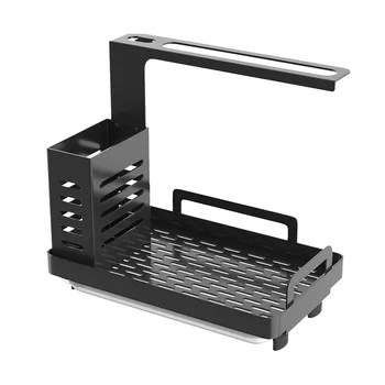 

Wall Mounted Kitchen Sink Caddy Organizer Dishcloth Holder Multifunction With Drain Pan Rustproof Countertop Rag Rack Dispenser