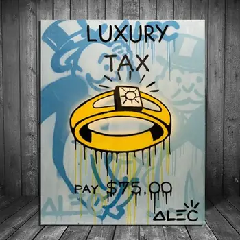

Hand Painted Alec Monopolyingly LUXURY TAX Ring Wall Art Graffiti Art Picture For Living Room Home Decor Colorful
