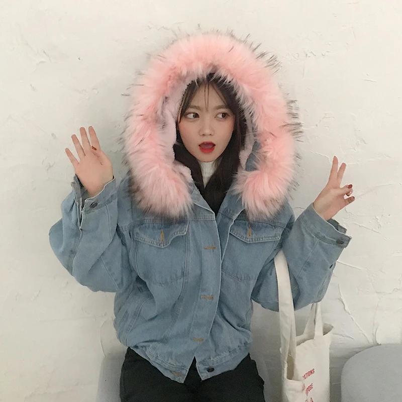 jean jacket pink fur collar
