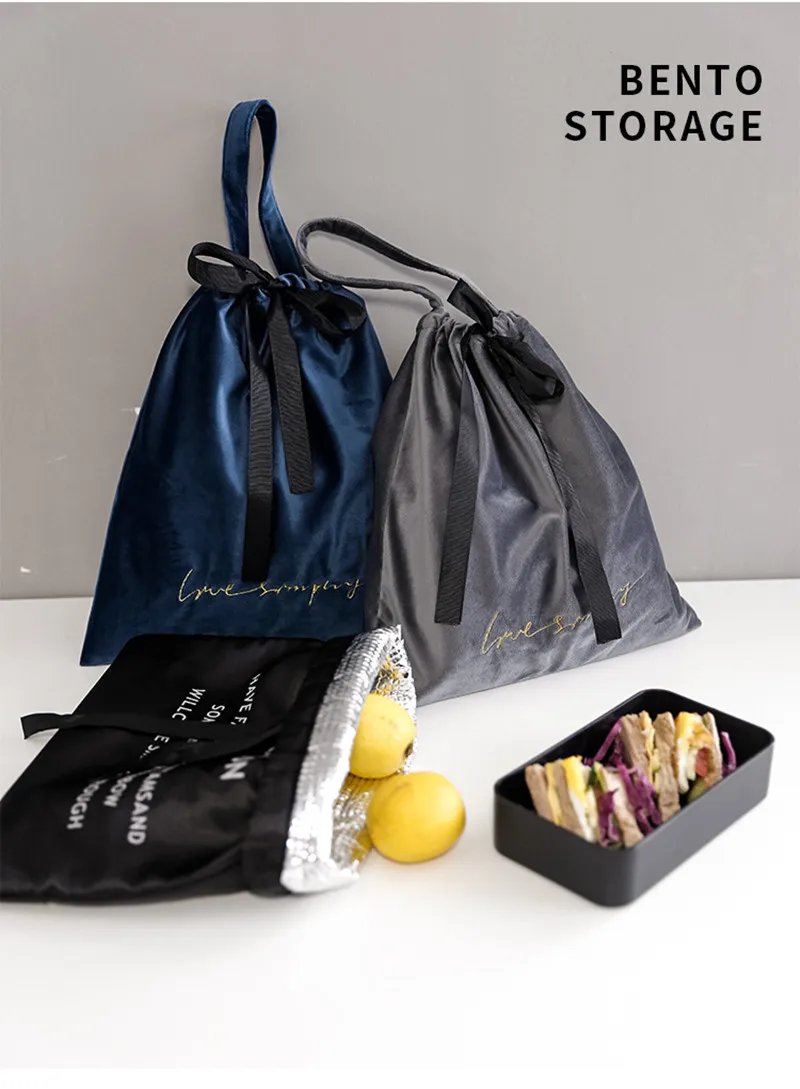 

Lunch-Bag Simple and elegant fashion velvet insulation lunch box insulated lunch box shopping bag