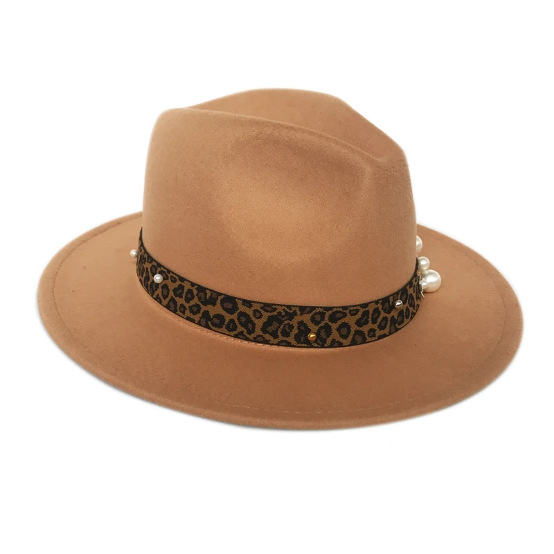 YY леопардовая лента Fedora шляпа для женщин осенняя фетровая шляпа с жемчугом винтажные джазовые шляпы Дамская церковная Трилби Chapeau Femme шапки FD19021