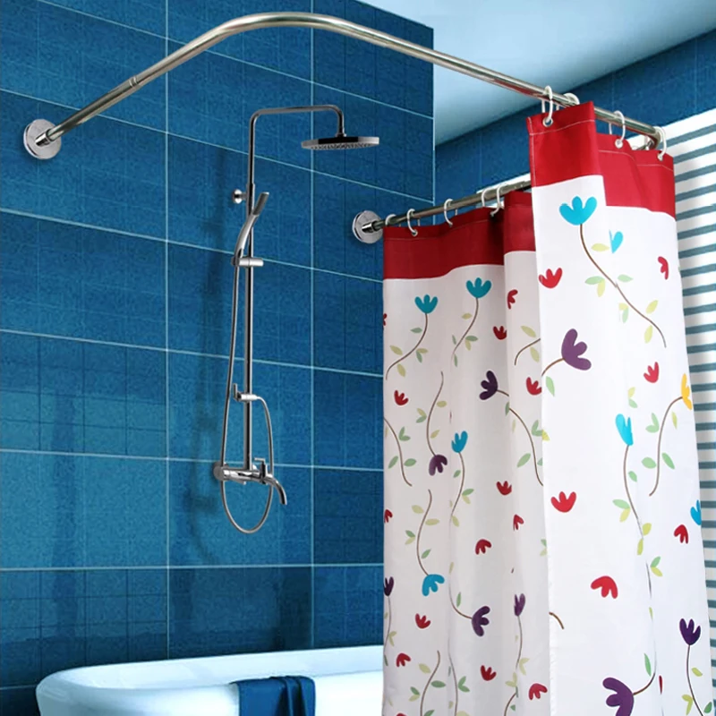 Extendable Corner Shower Curtain Rod Pole 31-47inch Rail Rod Bar Bath Door