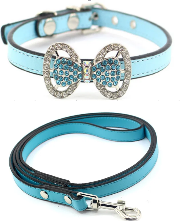Collar Leash Ошейник для маленьких собак, ошейник из искусственной кожи с украшением в виде кристаллов, ошейник для питомцев, кошек, аксессуары для собак, ошейники для пуделя, бульдога, йоркширского терьера - Цвет: Collar Leash