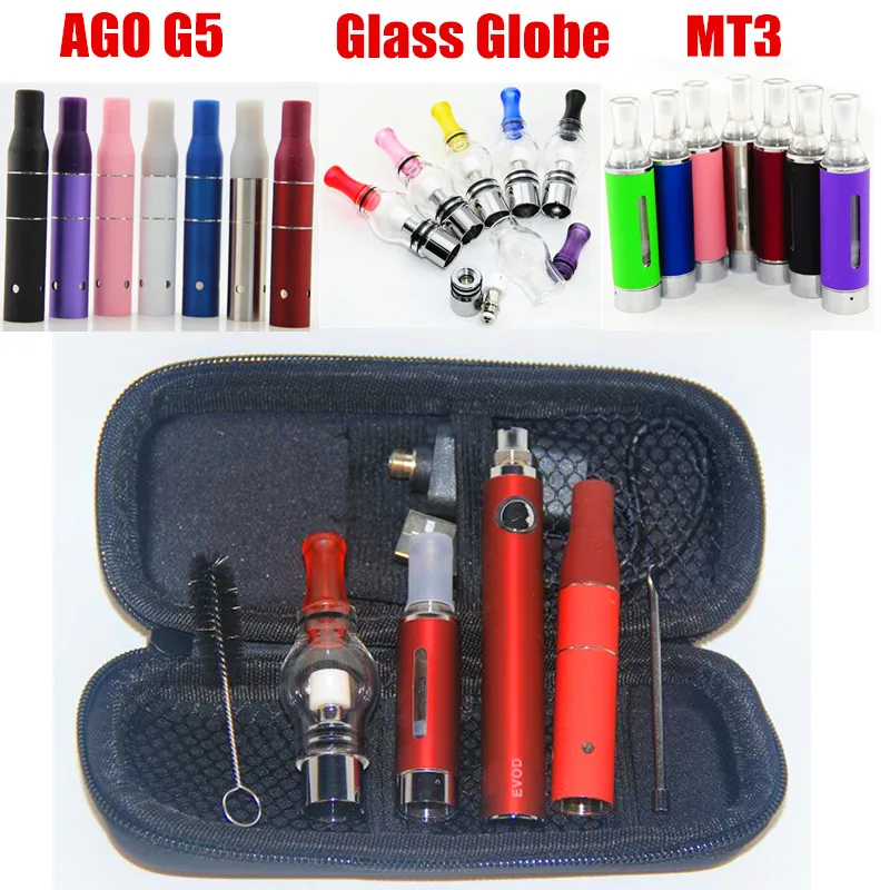Kingfish-vaporizador de hierbas secas EVOD 3 en 1, batería evod con 3 atomizadores, cigarrillo electrónico Wax, Kit de bolsa con cremallera