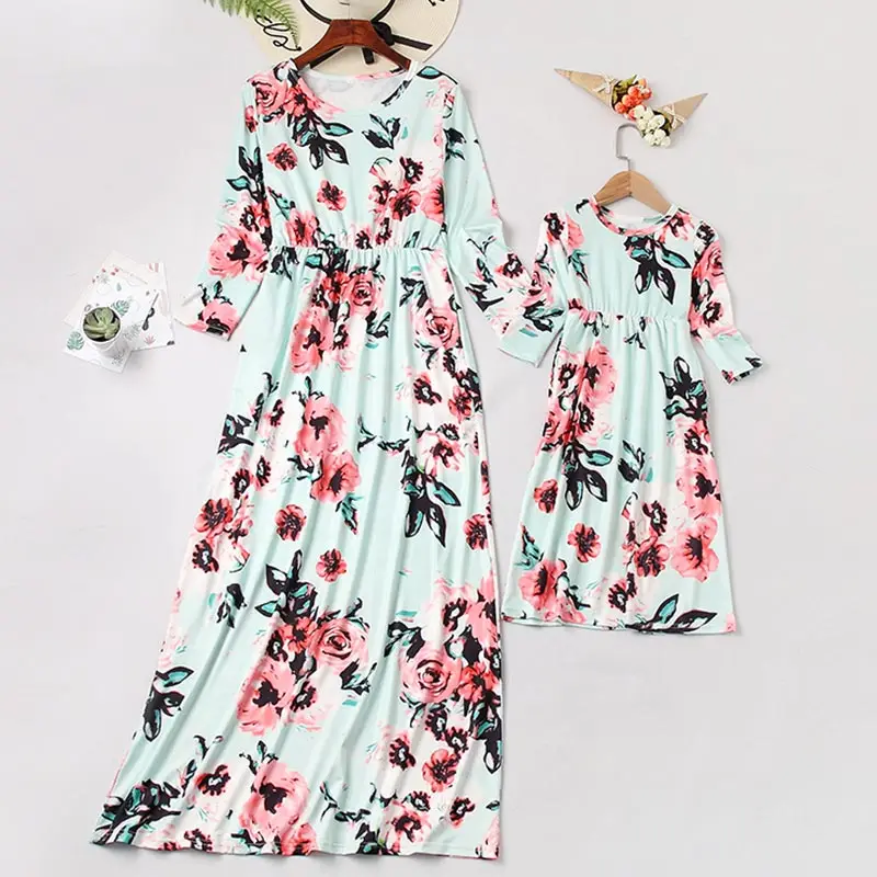 color5 Платья для мамы и дочки; Одинаковая одежда для семьи; одежда для мамы и дочки; зимняя одежда с длинными рукавами для мамы и маленькой девочки - Цвет: color5