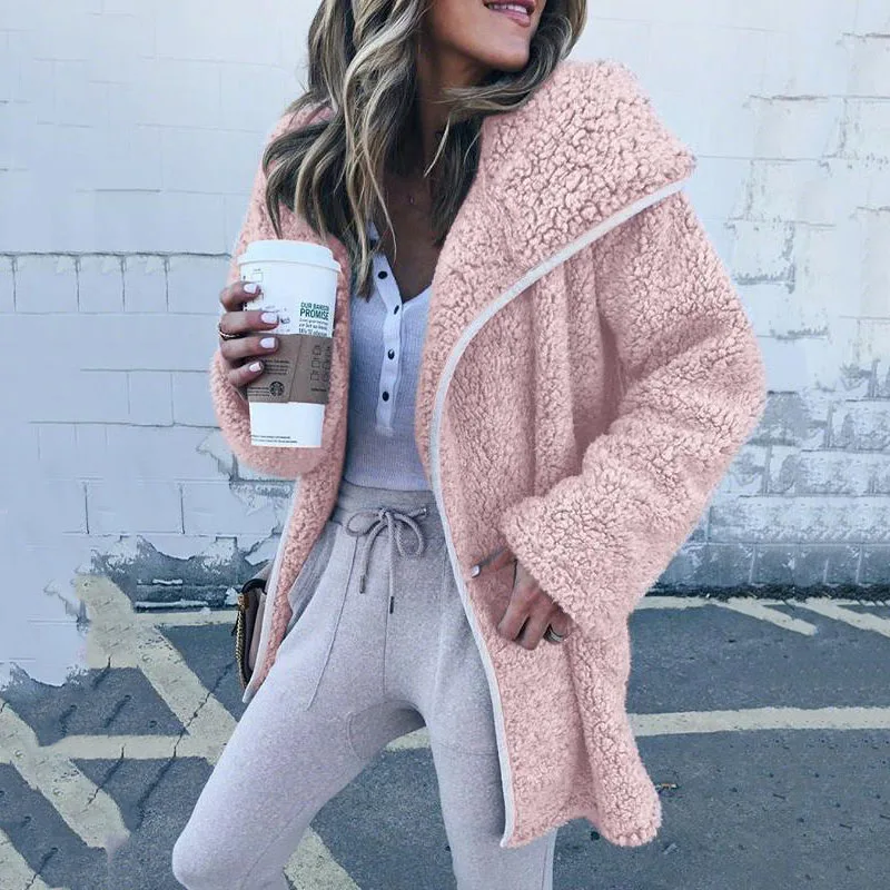 

Hooded women fleece jacket spring autumn fur coat women cardigan designer casual black basic ladies jackets coats outwear DR678