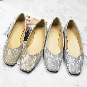 

Bling Large Size Flat Shoes Women's Ballet Flats 2020 Spring Loafers Ladies Square Toe Slip On Moccasins Ballerinas Shoes Woman
