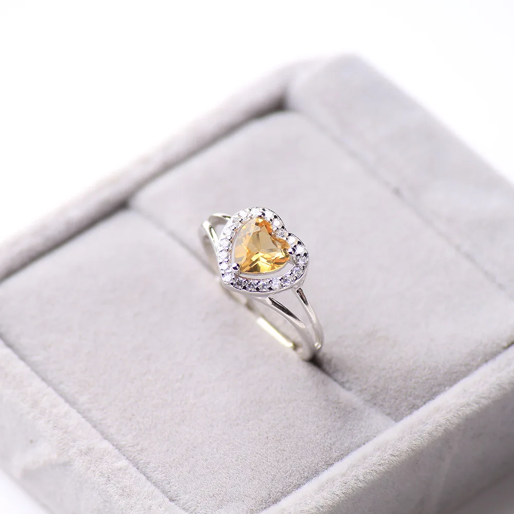 

Luxury heart-shaped citrine gemstone ring, 925 sterling silver womenâ€™s engagement ring, ladies sterling silver high jewelry gift