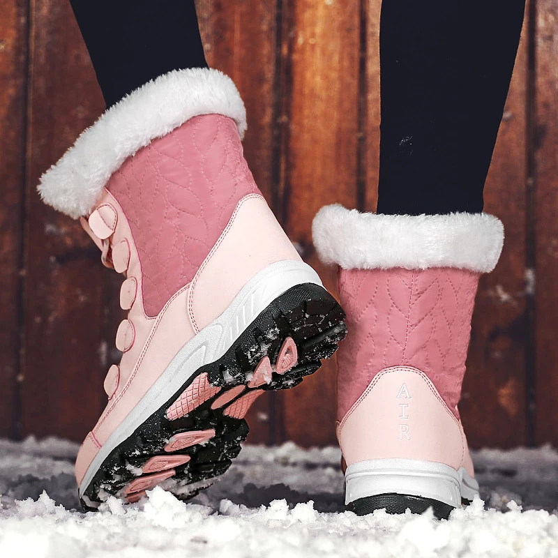 Weweya Нескользящие женские зимние ботинки удобные высокие ботильоны с мехом и плюшем, обувь для бега теплые кроссовки для девушек, размер 42