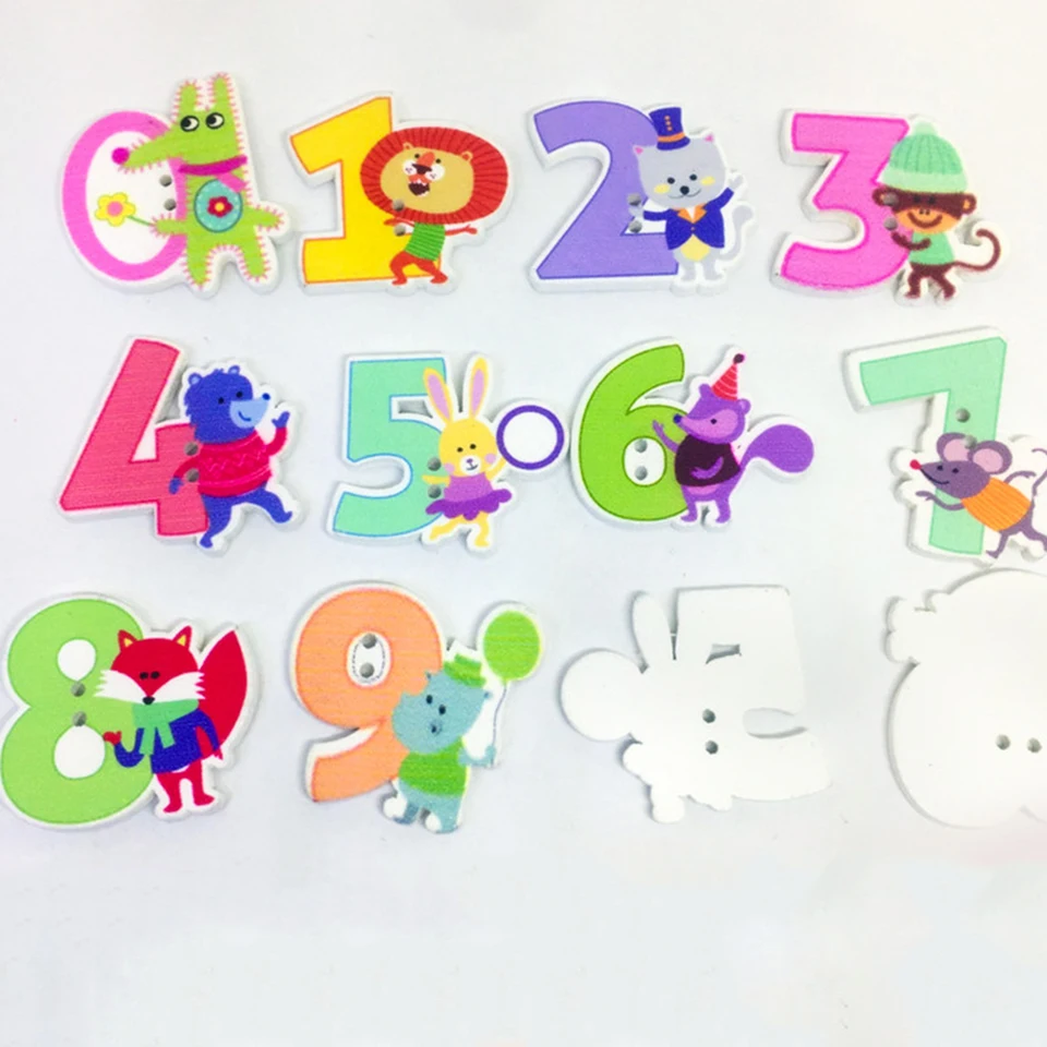 50pcs Sewing Buttons Number 0 9 Cartoon Animals Wooden Button Cartoon Buttons Craft Wood Chips For Early Childhood Education Buttons Aliexpress