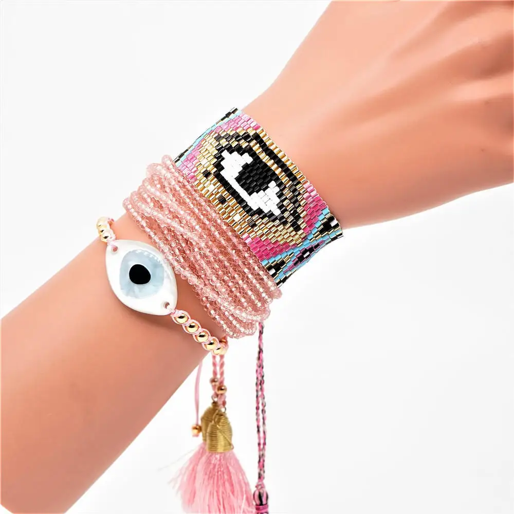 Boho браслет evil eye MIYUKI браслет Pulseras Mujer женские ювелирные изделия хрустальные браслеты с кисточкой Золото Нержавеющая сталь Insta - Окраска металла: Sets