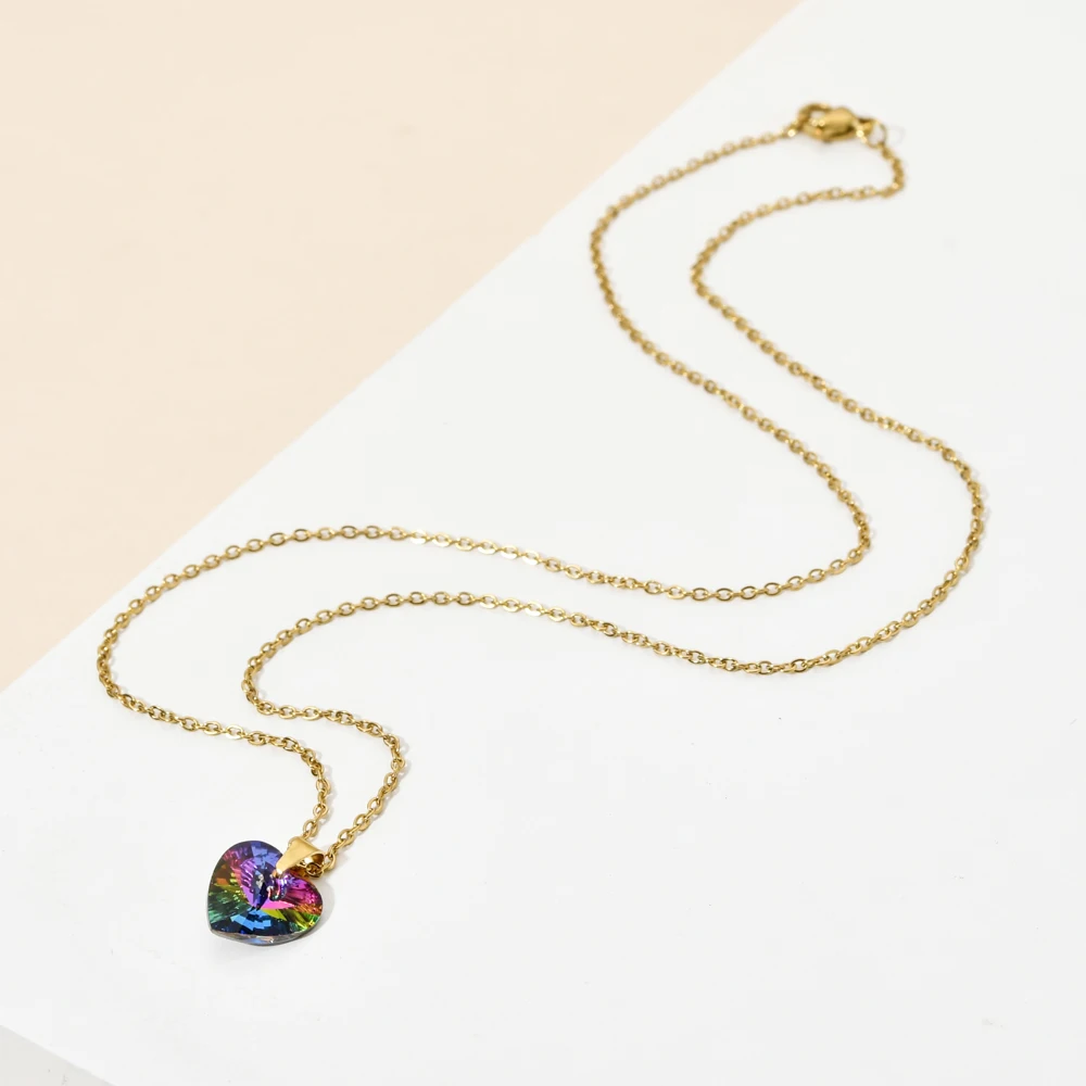 ZMZY Heart Pendants Stainless Steel Jewelry Luxury Classic cz Pendant Necklace Gold Color Chain Clavicle Necklace Women Gift - Image 2