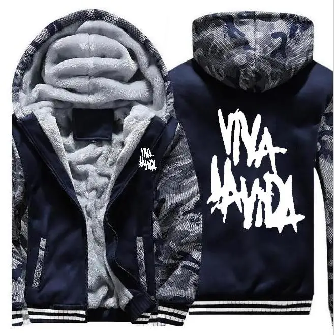 Новые мужские толстовки на зиму и осень Coldplay Viva la vida, флисовое пальто с рисунком, бейсбольная форма, спортивная куртка из шерсти - Цвет: Тёмно-синий