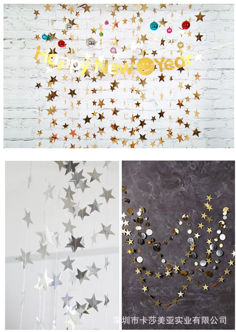 4M Gold Silver Paper Mirror Star Banner Christmas Ornaments Decoration For Home Christmas Tree Garland Decorations New Year