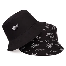 Sombrero de pescador de doble cara para dama, gorra de pescador doble cara, estampado de letras, hip hop, fácil lavado, general
