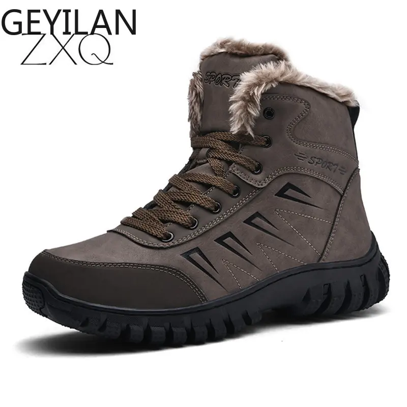 

Brand Winter Fur Supper Warm Snow Boots For Men Adult Male Boots Genuine Leather Rubber Work Safety Ankle Boots Size 39-48