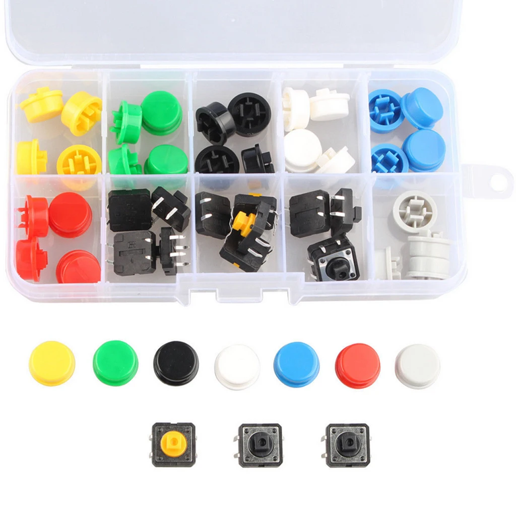 53pcs Momentary Tactile Tact Push Button Switch and Round Key Caps