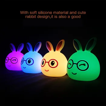 

Night light USB Children Animal Silicone Soft Cartoon Colorful Rabbit LED lamp for Baby Bedroom Cartoon Decorative room led