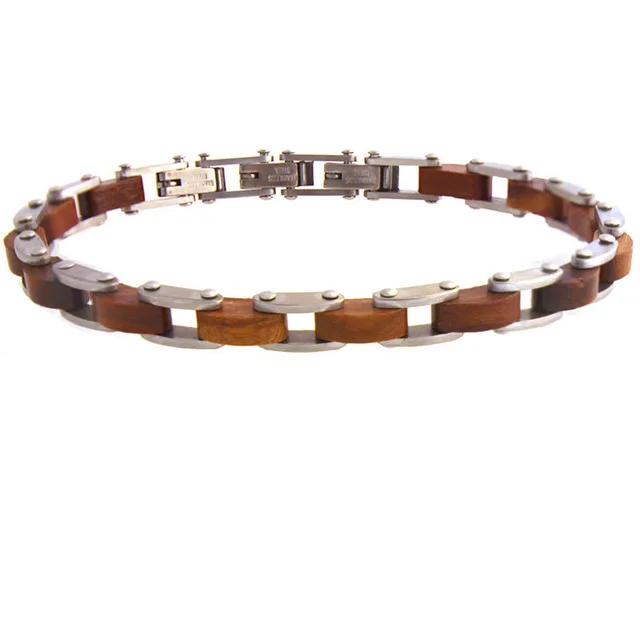 

Runda 2020 Summer Men'S Fashion Natural Wooden Bracelet Stainless Steel Jewelry
