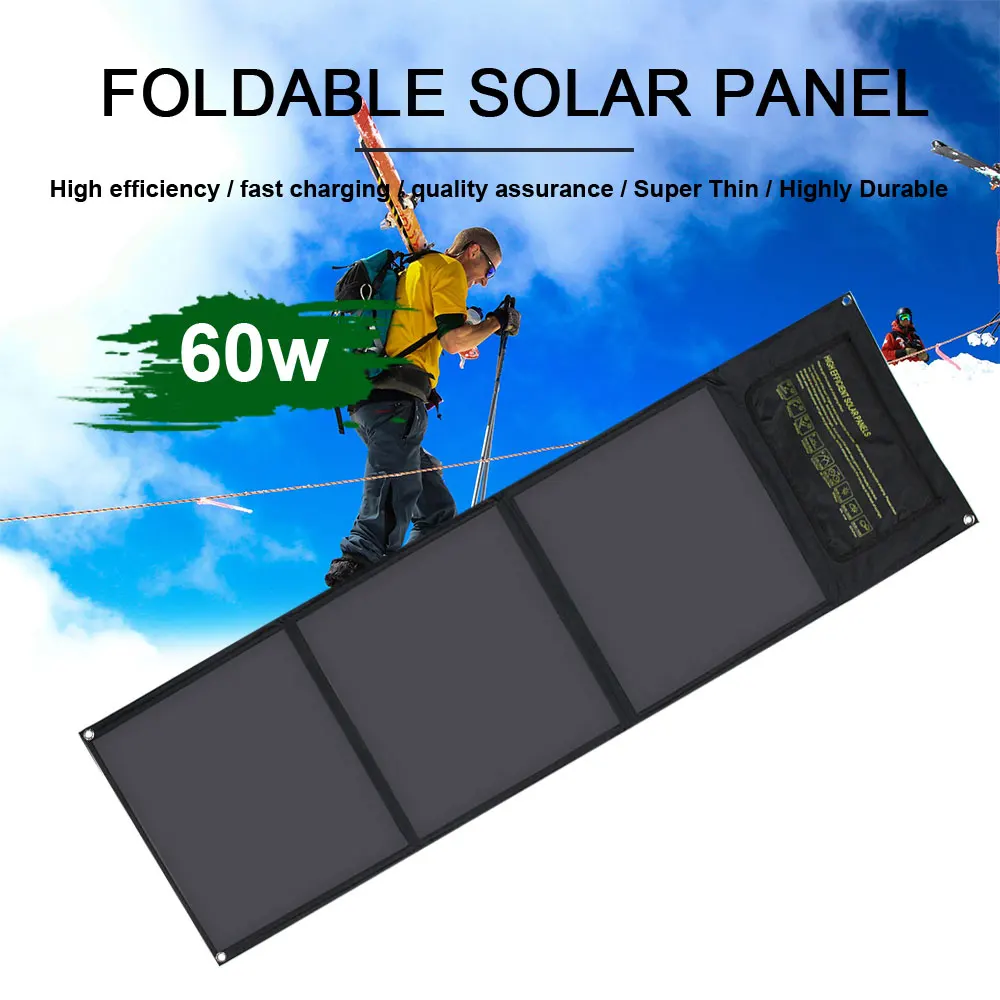 quickchargefoldingfoldablesolarpanel50w60w18vdualusbportDC