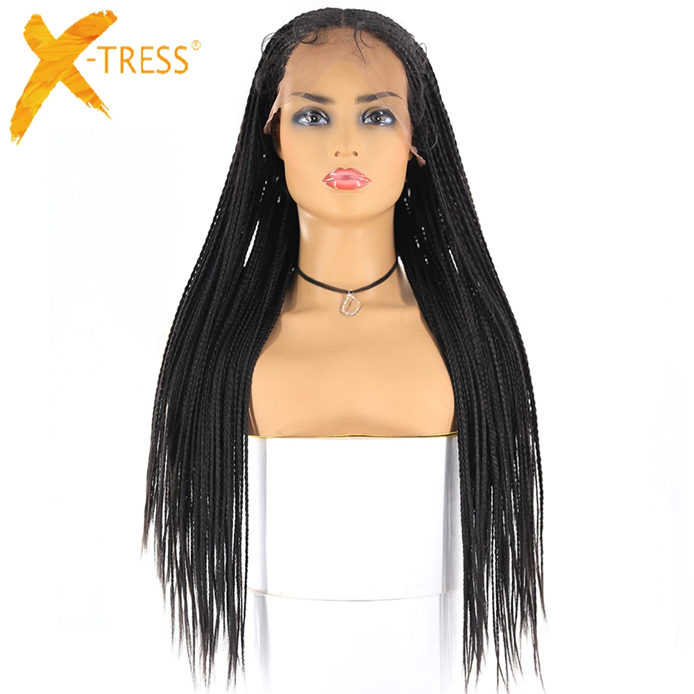 13x6 Lace Front Synthetic Braided Wigs X Tress Long Box Cornrow