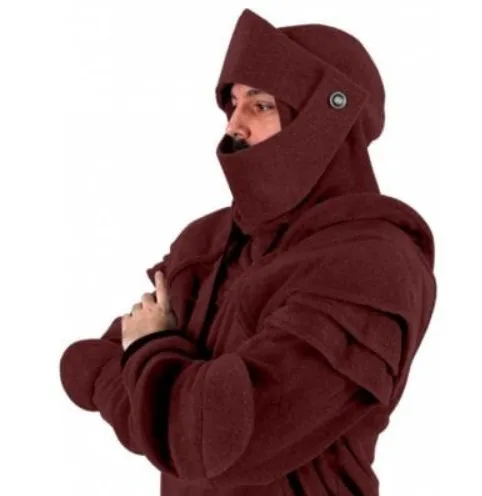 E-BAIHUI винтажный средневековый рыцарь мужские толстовки воин-солдат толстовка с капюшоном мужская маска Броня пуловер косплей костюм топы - Цвет: Бургундия