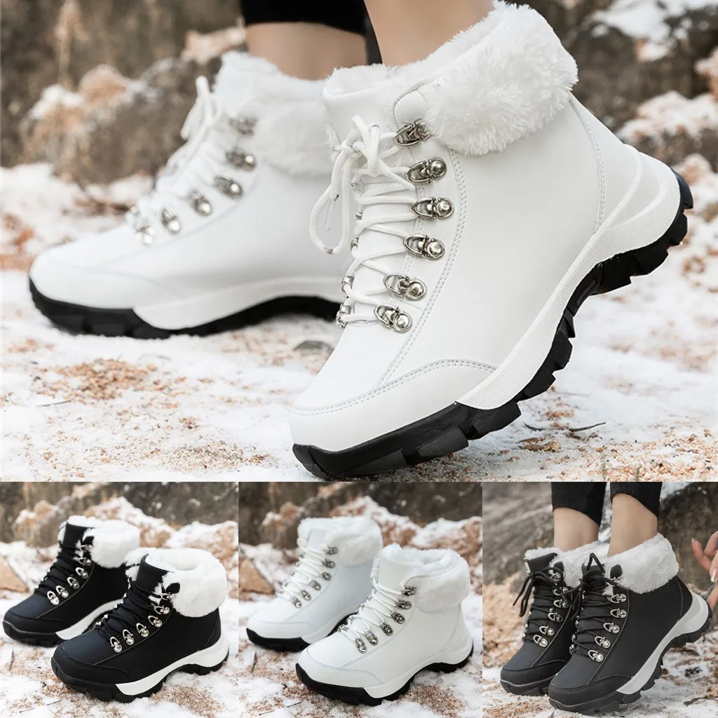 Women Winter Plus Velvet Warmer Hiking Snow Boots Keep warm fur plush Insole shoes woman Casual Cotton Lace-Up Flat Sneakers