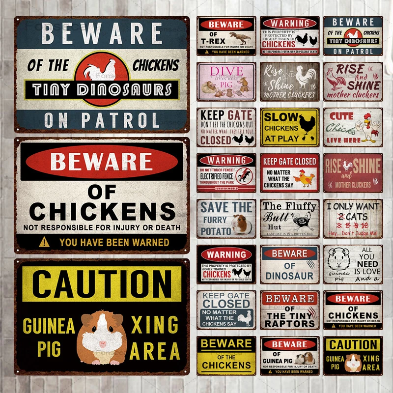 Funny Bird Of Prey Avvertimento Vintage Chicken Cavia Metal Tin Signs Per Cortile Giardino Fattoria Decorazione Della Casa