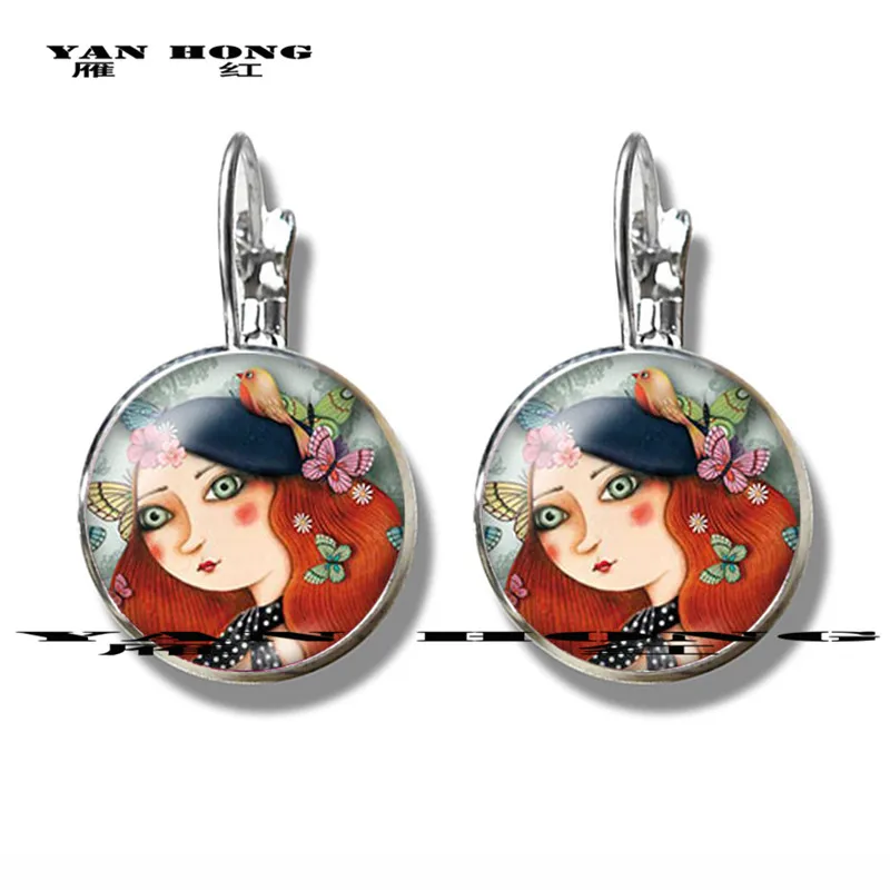 YANHONG Анна и принцесса Эльза Дора подарочные серьги 16 мм/Круглый Фото стеклянный набор карт демонстрация плоской задней изготовления открывания - Окраска металла: 16