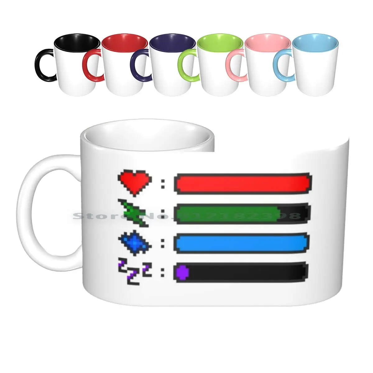 Need More Sleep tazas de cerámica para café, leche té, juego de bloques de barra mágica Pixel Pixelart Terraria Hp Health Stamina|Tazas| - AliExpress