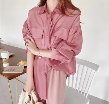 

2020 new arrivals women's clothing autumn and winter texture glossy long-sleeved shirt blouse AA5208-01-04