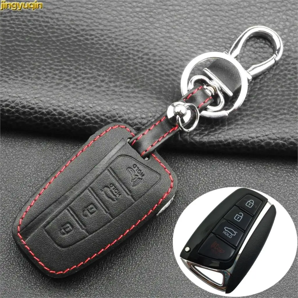 Jingyuqin 4 кнопки кожаный чехол для ключей автомобиля 2013 2014 2015 HYUNDAI SANTA FE IX45 GENESIS EQUUS AZERA